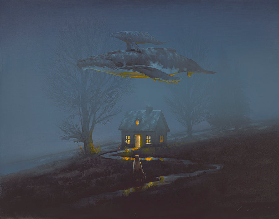 The Silent Giants Over the Tiny House with the Little River Merged